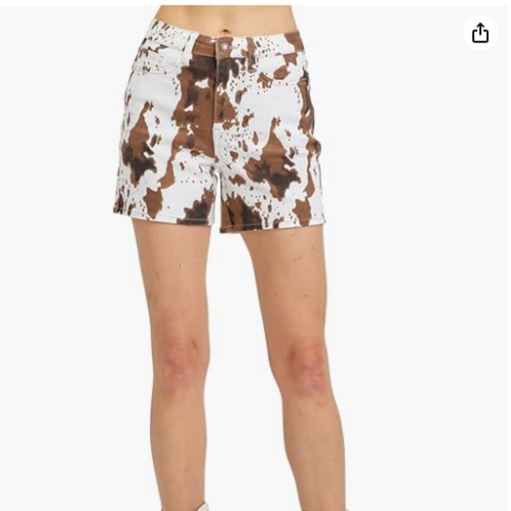 Judy Blue Brown Cow Print Shorts Size Large NEW WITH TAGS SOLD OUT